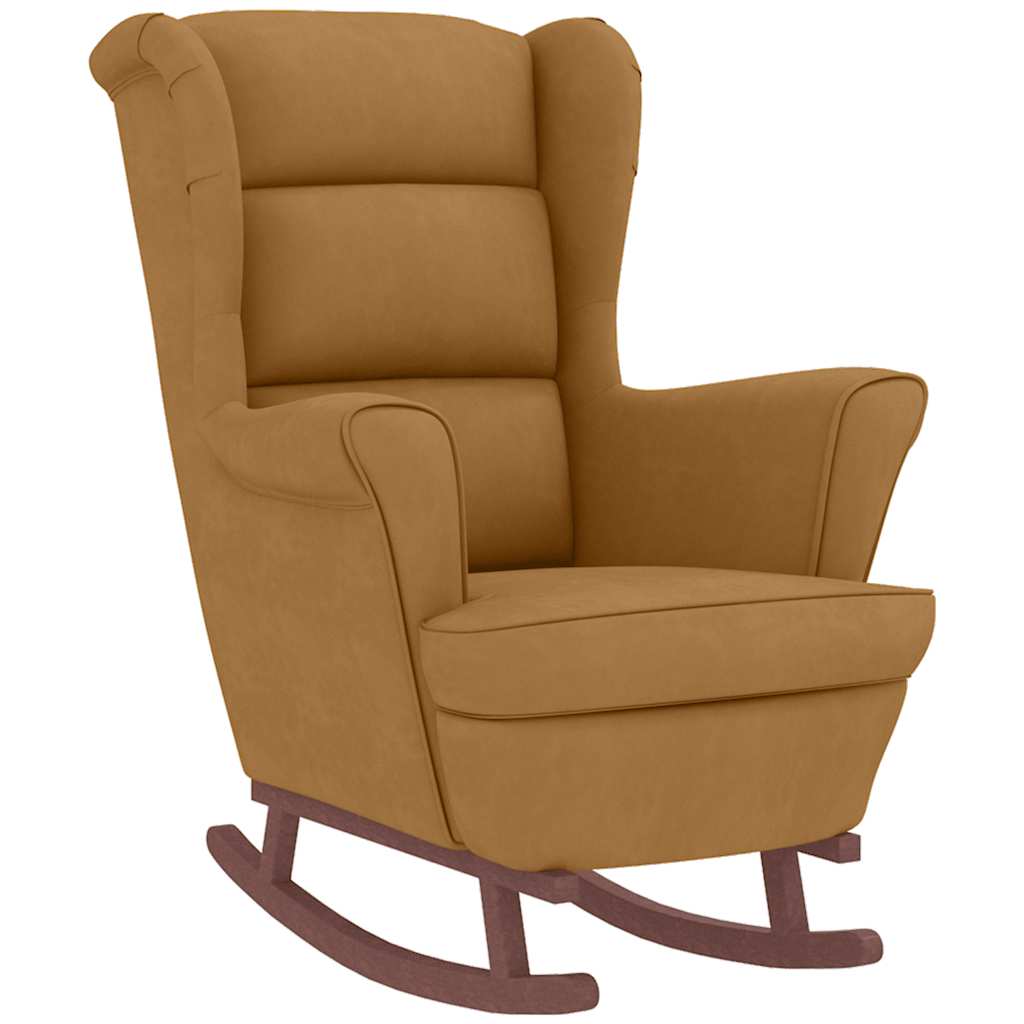 Fauteuil à bascule à oreilles en velours  bois massif - Imagem 16
