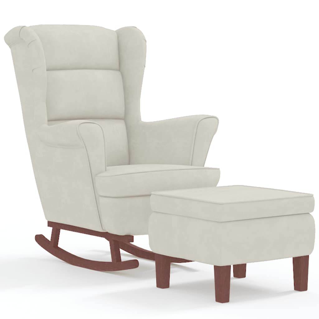 Fauteuil à bascule à oreilles - Hévéa massif - Velours bleu - Sensuri Maison