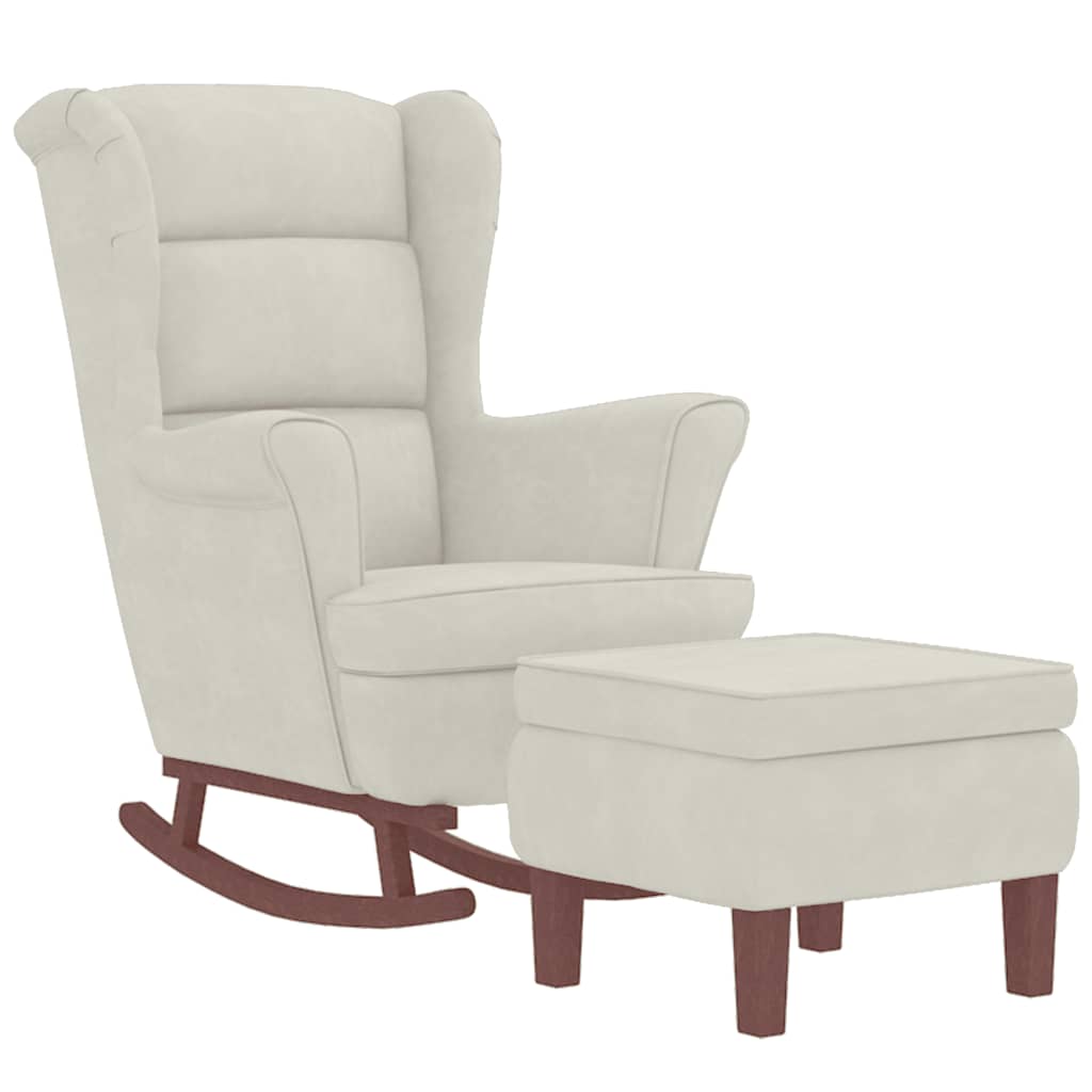 Fauteuil à bascule à oreilles - Hévéa massif - Velours bleu - Sensuri Maison
