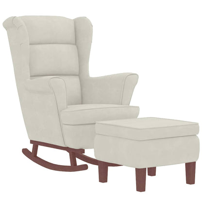 Fauteuil à bascule à oreilles - Hévéa massif - Velours bleu - Sensuri Maison