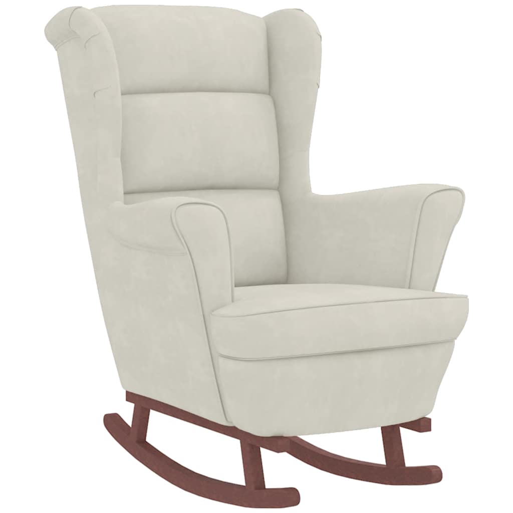 Fauteuil à bascule à oreilles - Hévéa massif - Velours bleu - Sensuri Maison