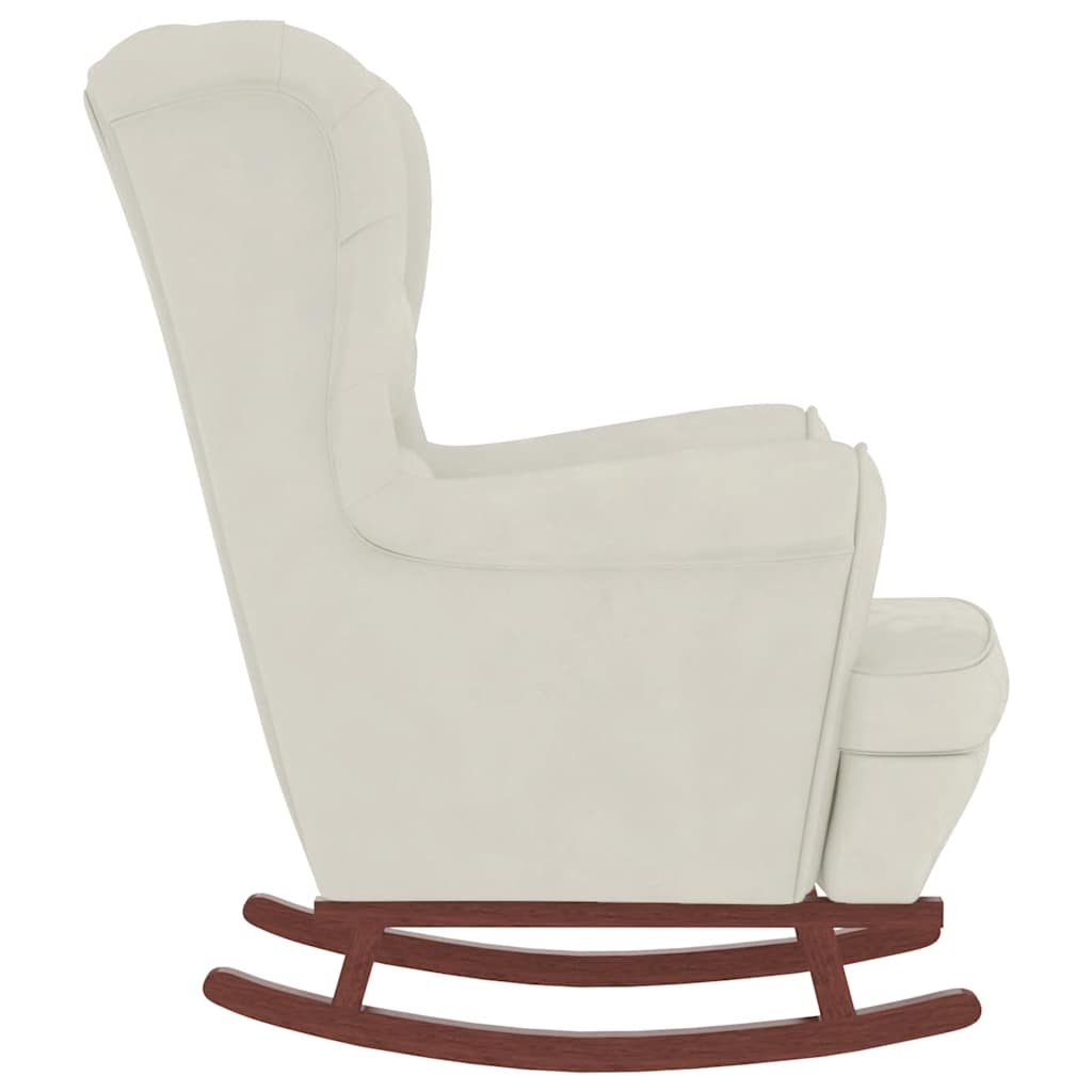 Fauteuil à bascule à oreilles - Hévéa massif - Velours bleu - Sensuri Maison