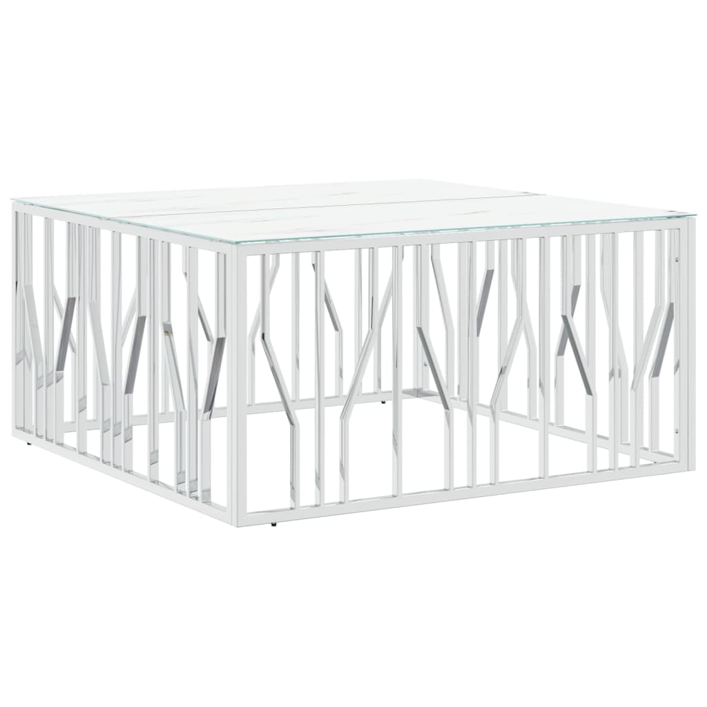 Table basse argenté 100x100x50 cm acier inoxydable et verre - Imagem 2