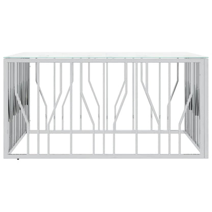 Table basse argenté 100x100x50 cm acier inoxydable et verre - Imagem 4