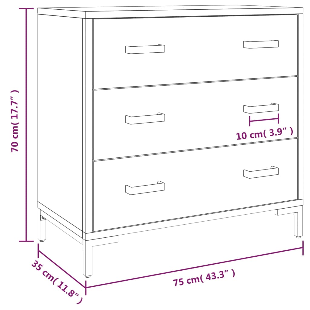 Commode 75x35x70 cm Bois de pin massif - Imagem 7