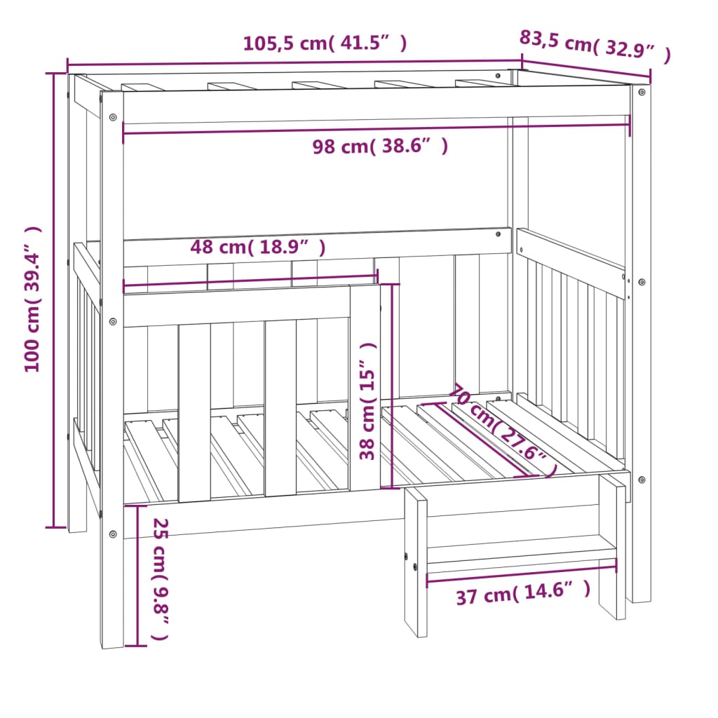 Lit pour chien  105,5x83,5x100 cm Bois de pin solide - Imagem 8