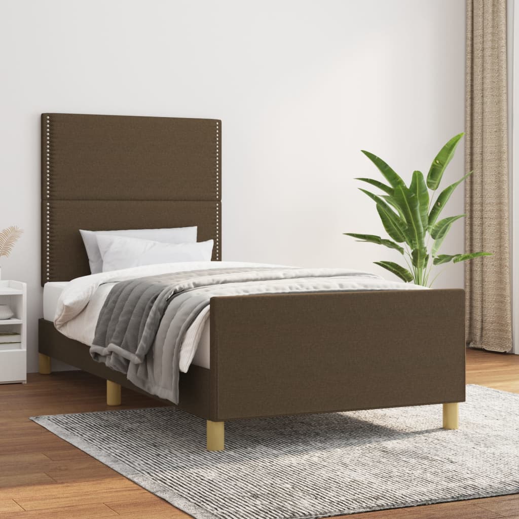 Cadre de lit sans matelas marron foncé 90x190 cm tissu - Imagem 1