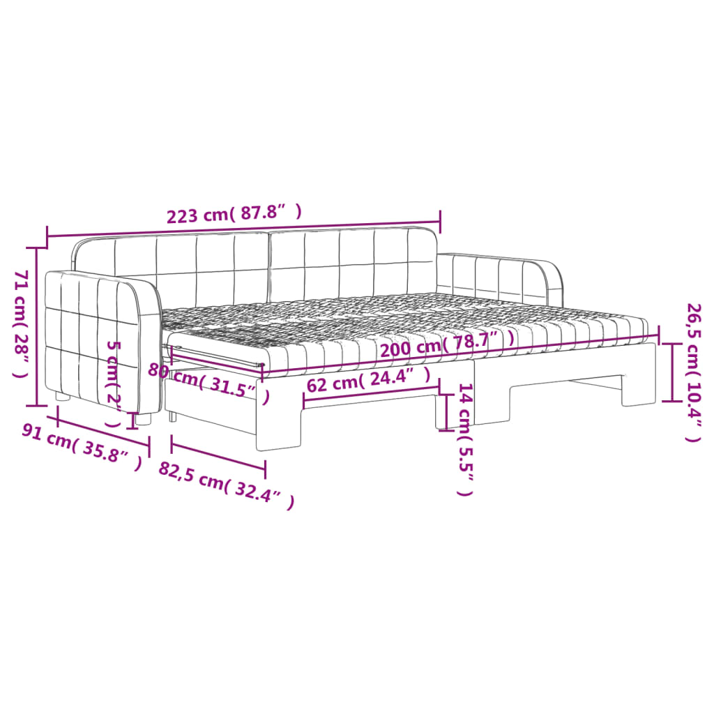 Lit de jour avec lit gigogne et matelas  80x200 cm velours - Imagem 12