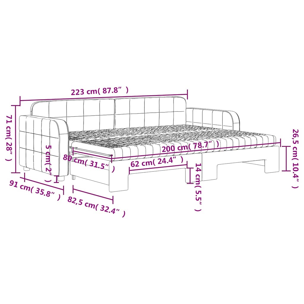 Lit de jour avec lit gigogne et matelas - 80x200 cm - Sensuri Maison