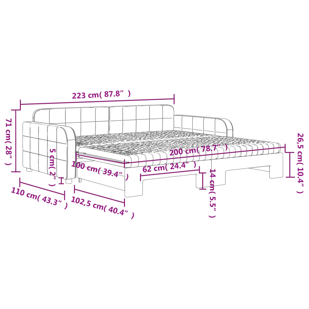 Lit de jour avec lit gigogne et matelas - 80x200 cm - Sensuri Maison