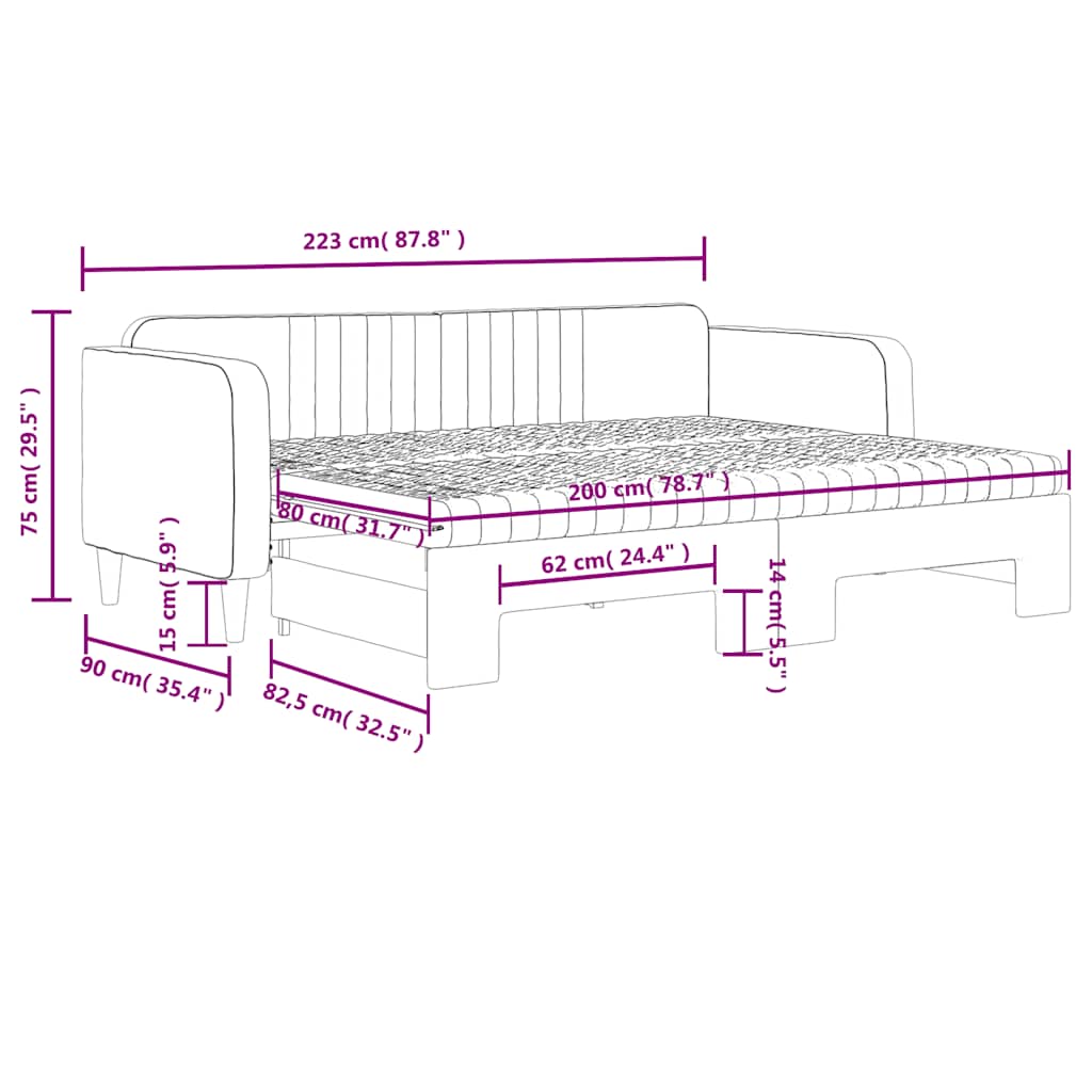 Lit de jour avec lit gigogne et matelas - 80x200 cm - Sensuri Maison