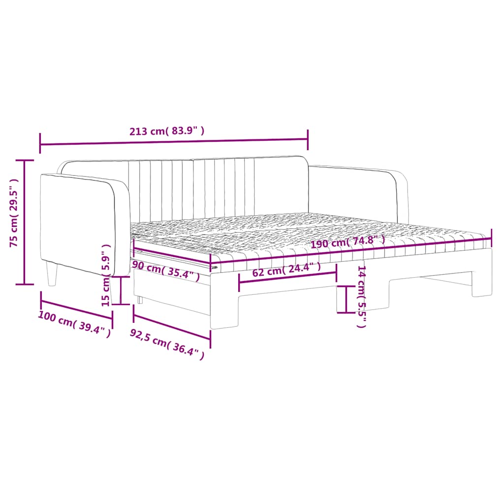 Lit de jour avec lit gigogne et matelas - 80x200 cm - Sensuri Maison