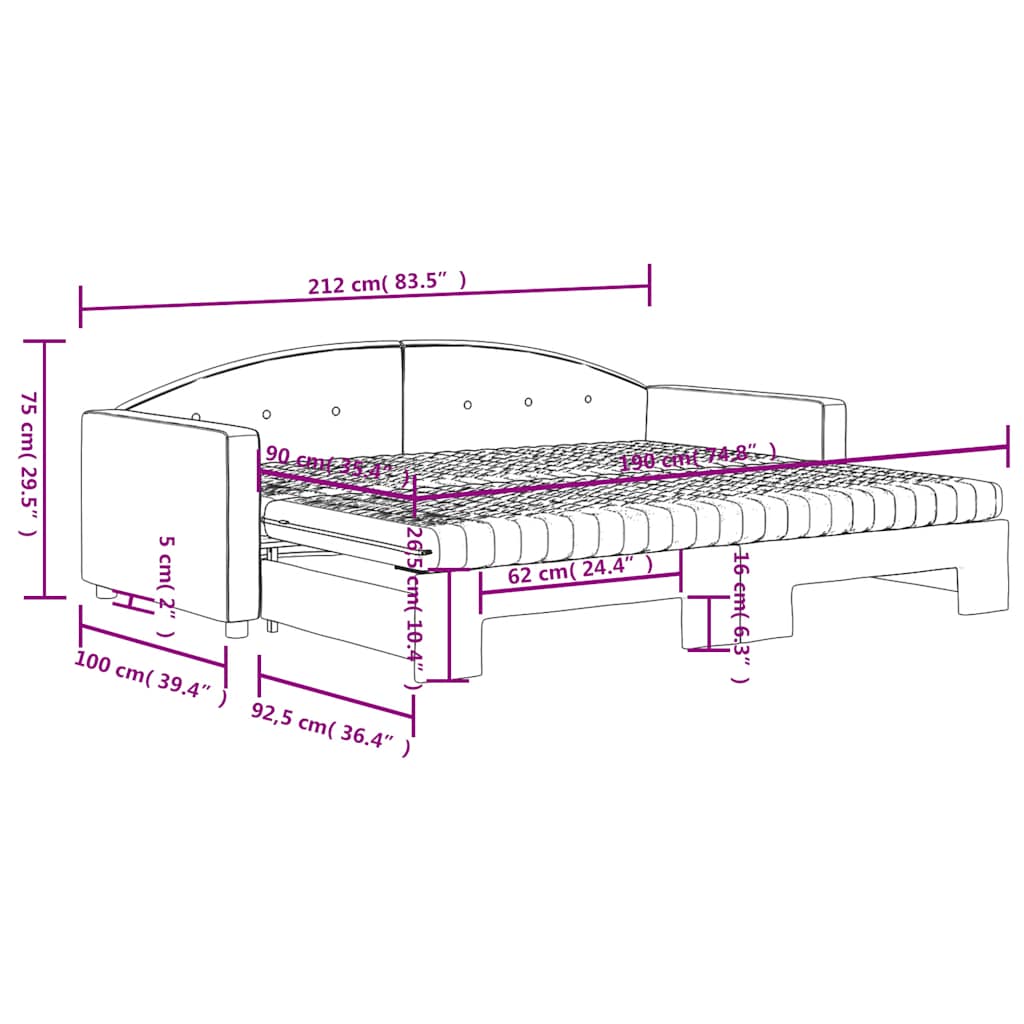 Lit de jour avec lit gigogne et matelas - 80x200 cm -Sensuri Maison