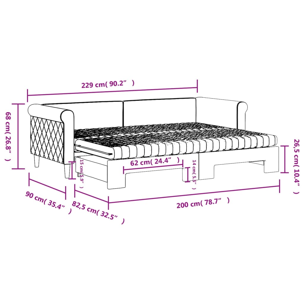 Lit de jour avec lit gigogne et matelas  80x200 cm velours - Imagem 12