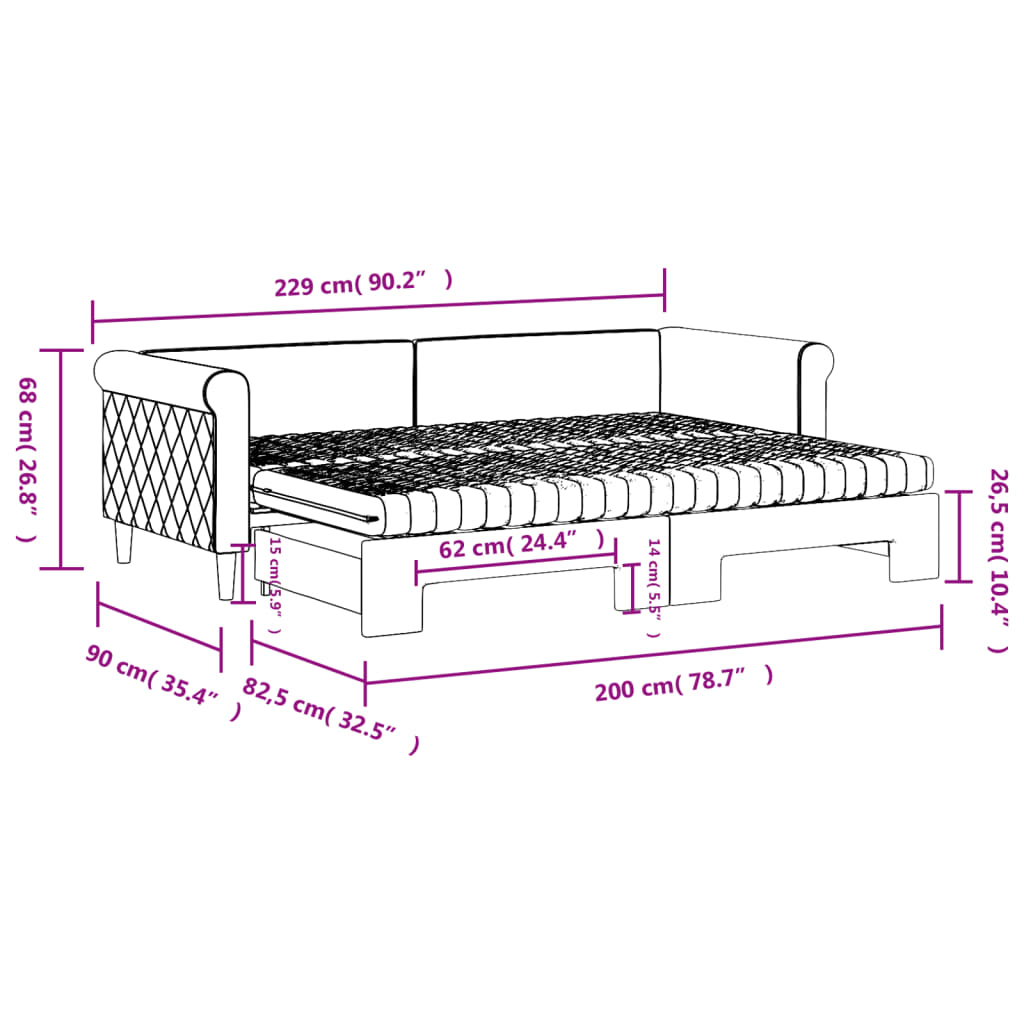 Lit de jour avec lit gigogne et matelas - 80x200 cm - Sensuri Maison