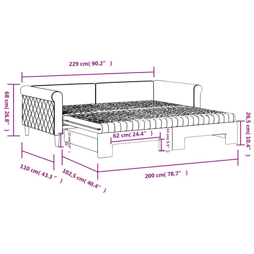 Lit de jour avec lit gigogne et matelas - 80x200 cm - Sensuri Maison