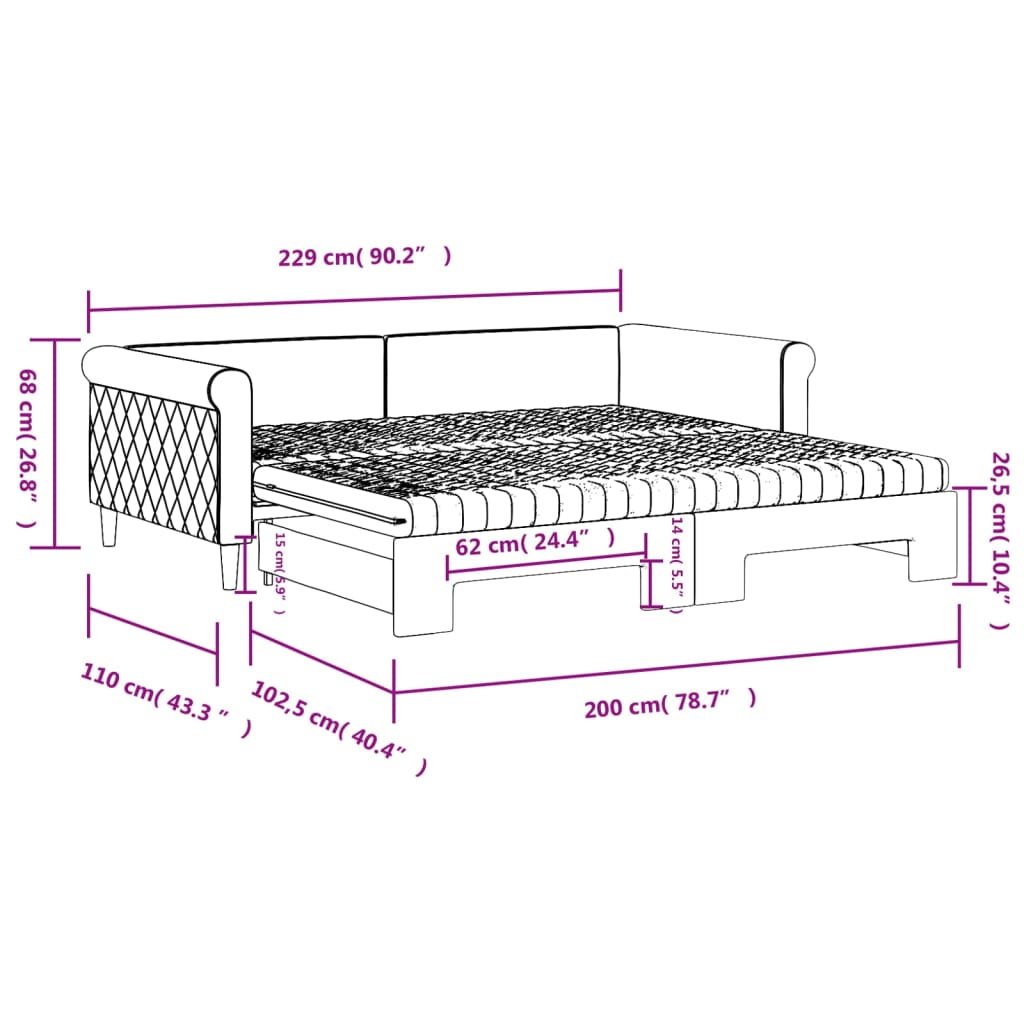 Lit de jour avec lit gigogne et matelas - 80x200 cm - Sensuri Maison