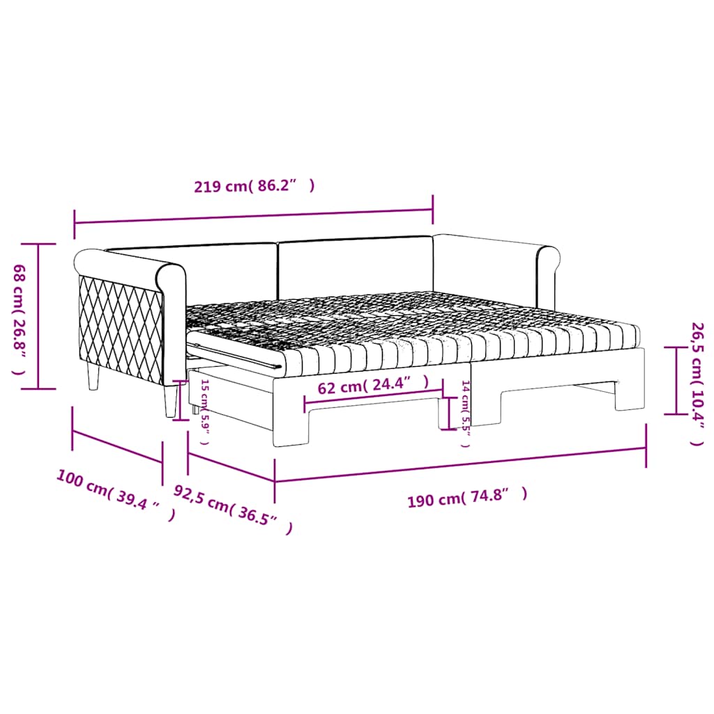 Lit de jour avec lit gigogne et matelas - 80x200 cm - Sensuri Maison