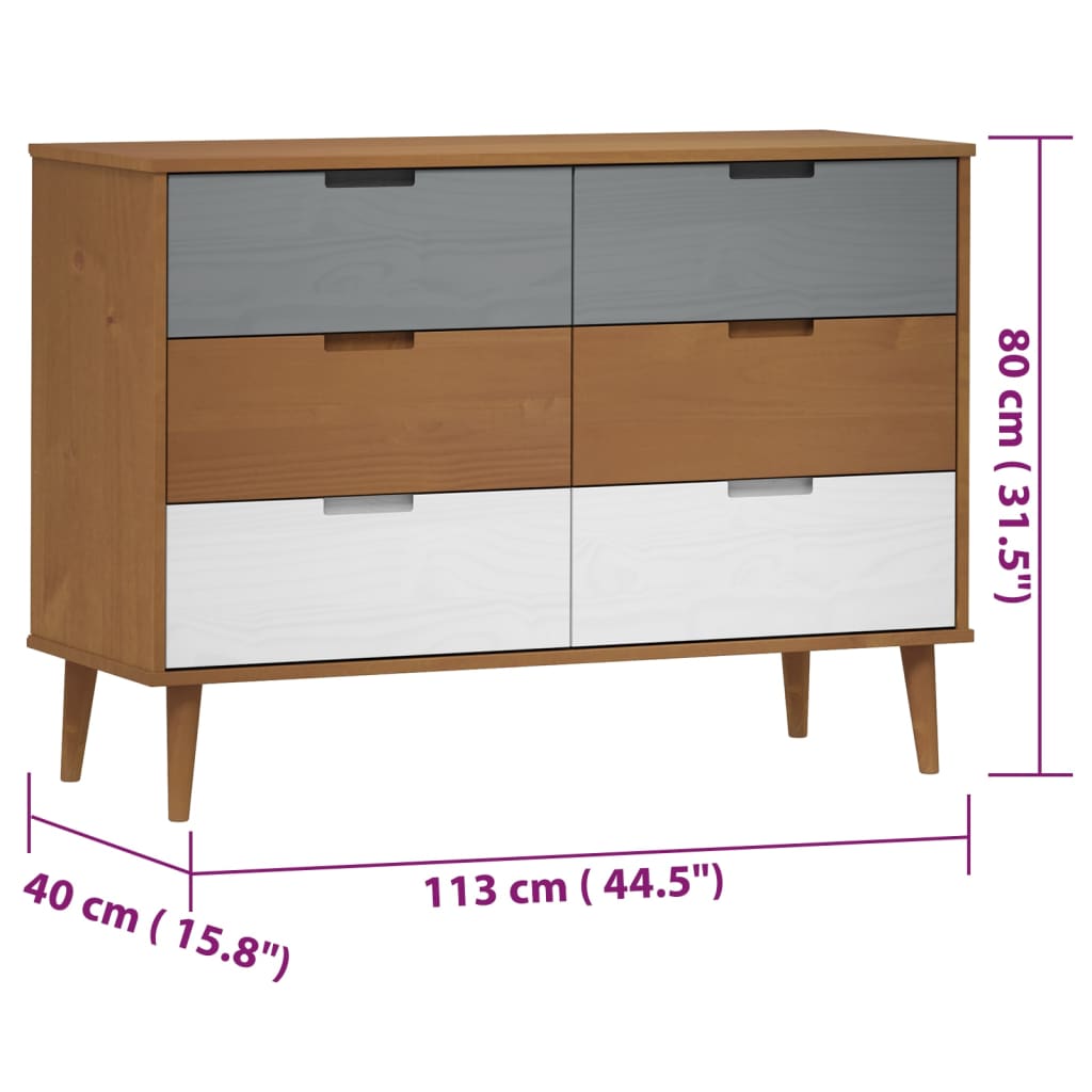 Commode MOLDE Marron 113x40x80 cm Bois de pin massif - Imagem 8