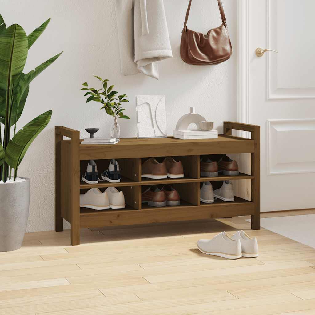 Banc d'entrée Marron miel 110x40x60 cm Bois de pin massif - Imagem 5