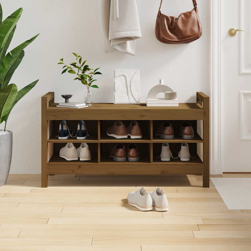 Banc d'entrée Marron miel 110x40x60 cm Bois de pin massif - Imagem 1
