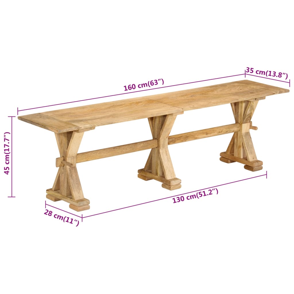 Banc 160x35x45 cm bois massif de manguier - Imagem 9