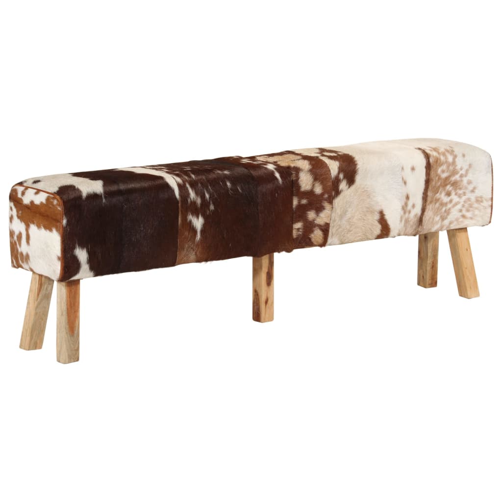 Banc marron et blanc 160x28x50 cm cuir de chèvre véritable - Imagem 1