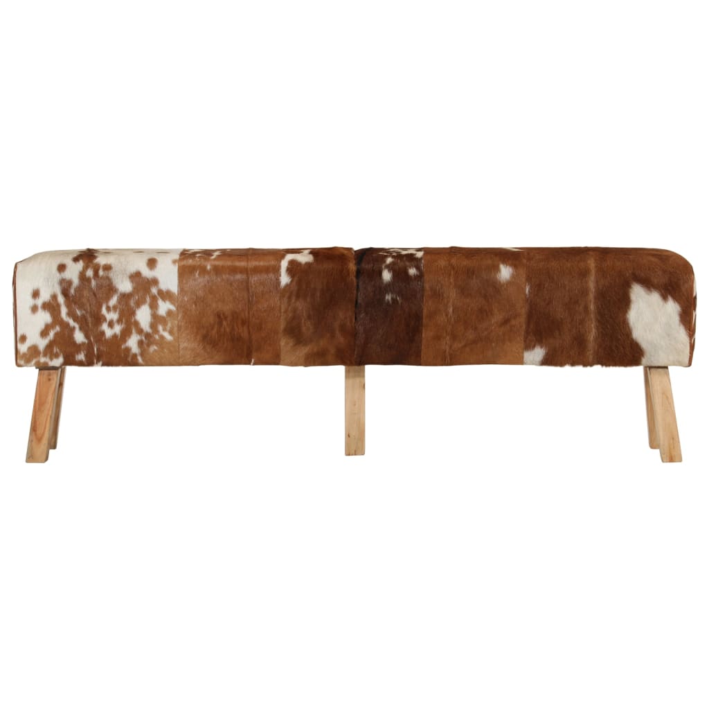 Banc marron et blanc 160x28x50 cm cuir de chèvre véritable - Imagem 2