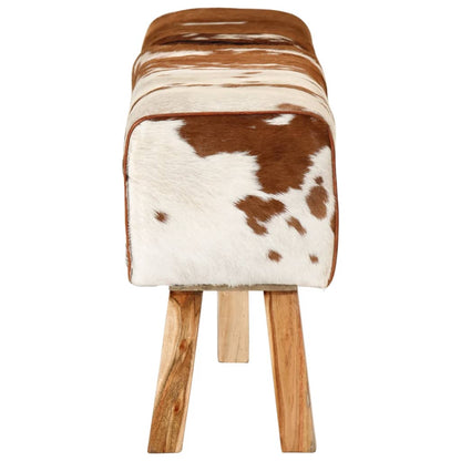 Banc marron et blanc 160x28x50 cm cuir de chèvre véritable - Imagem 3