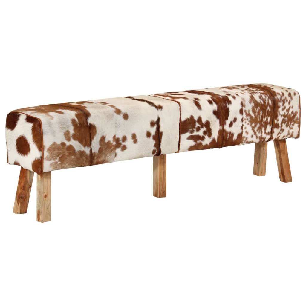 Banc marron et blanc 160x28x50 cm cuir de chèvre véritable - Imagem 9