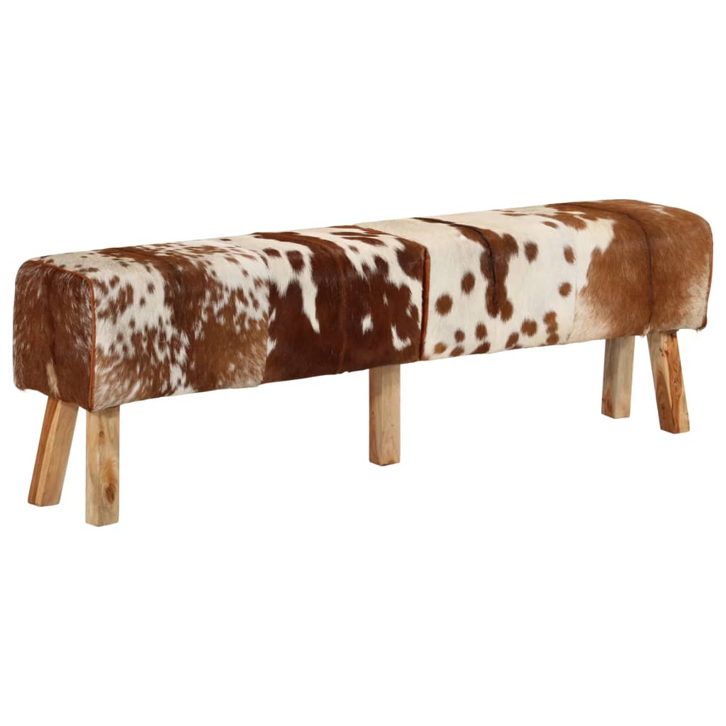 Banc marron et blanc 160x28x50 cm cuir de chèvre véritable - Imagem 10