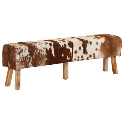 Banc marron et blanc 160x28x50 cm cuir de chèvre véritable - Imagem 10