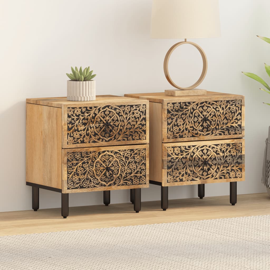 Tables de chevet 2 pcs 40x33x46 cm Bois de manguier solide - Imagem 3