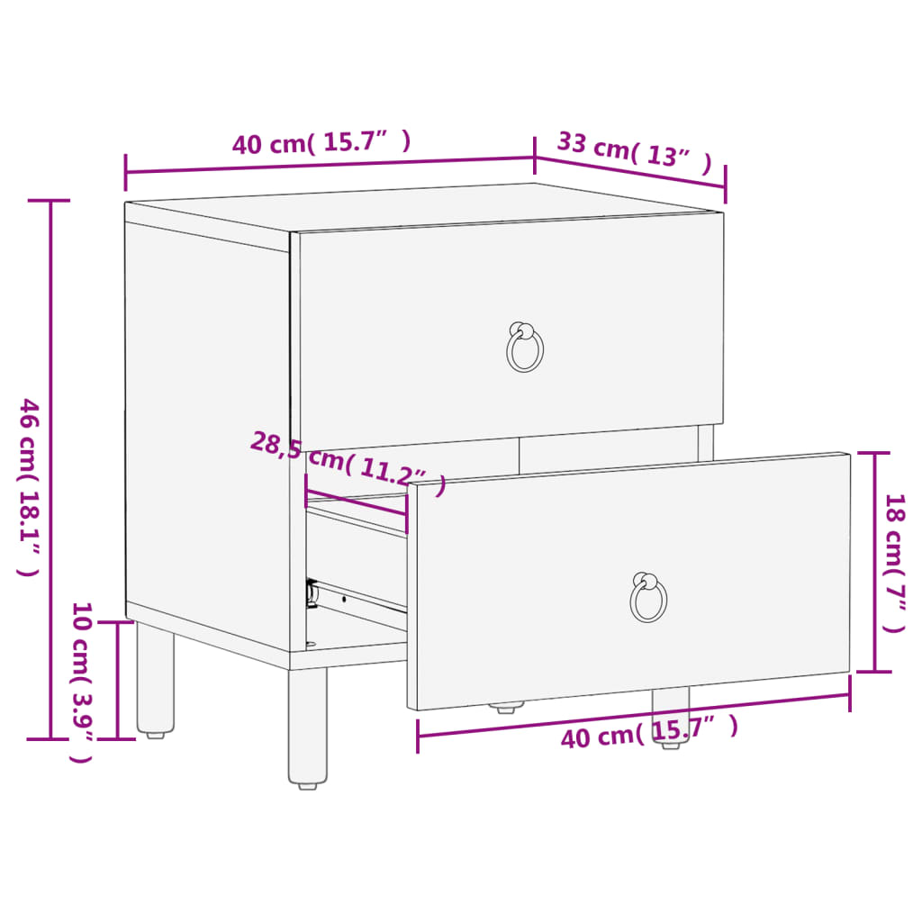 Tables de chevet 2 pcs 40x33x46 cm Bois de manguier solide - Imagem 13