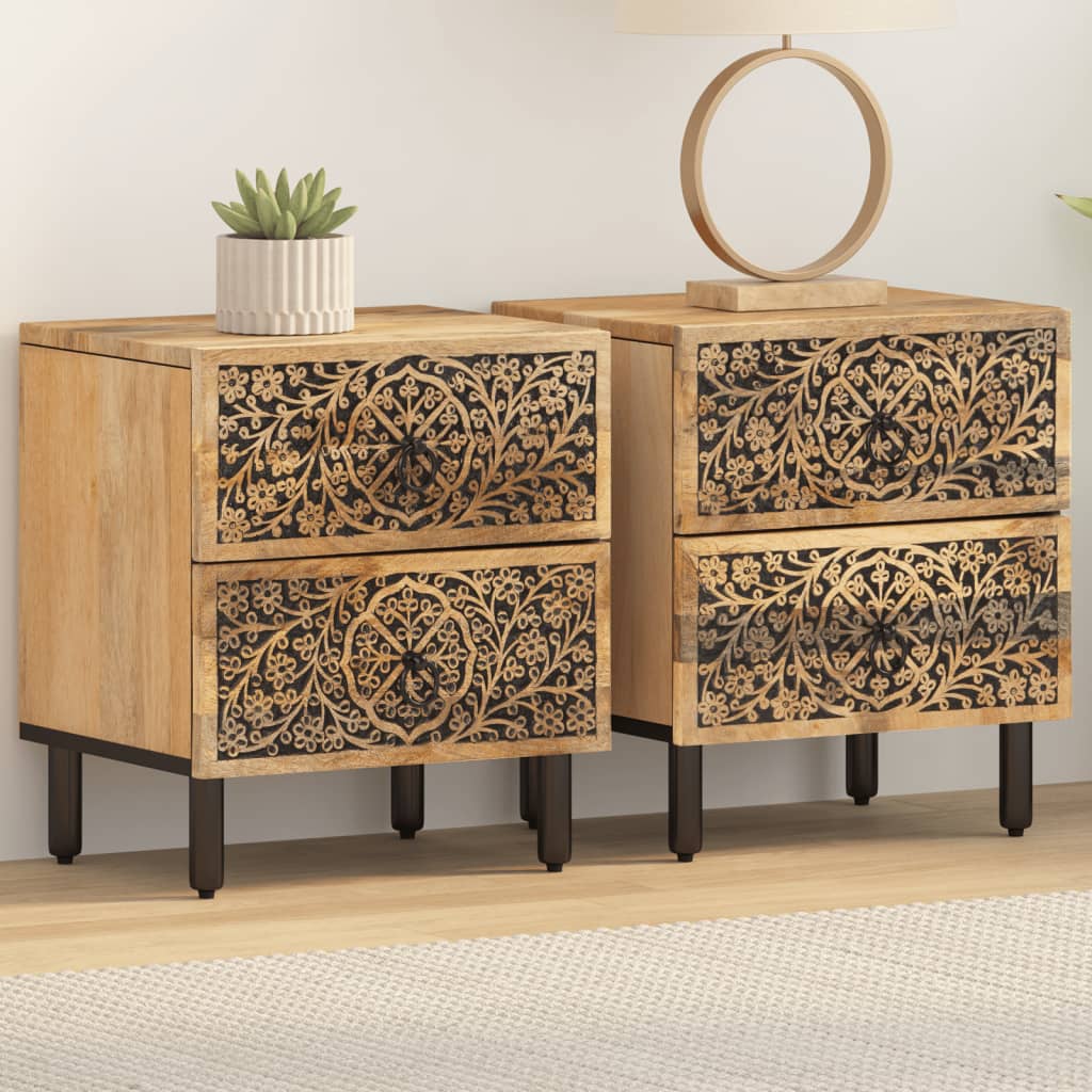 Tables de chevet 2 pcs 40x33x46 cm Bois de manguier solide - Imagem 1