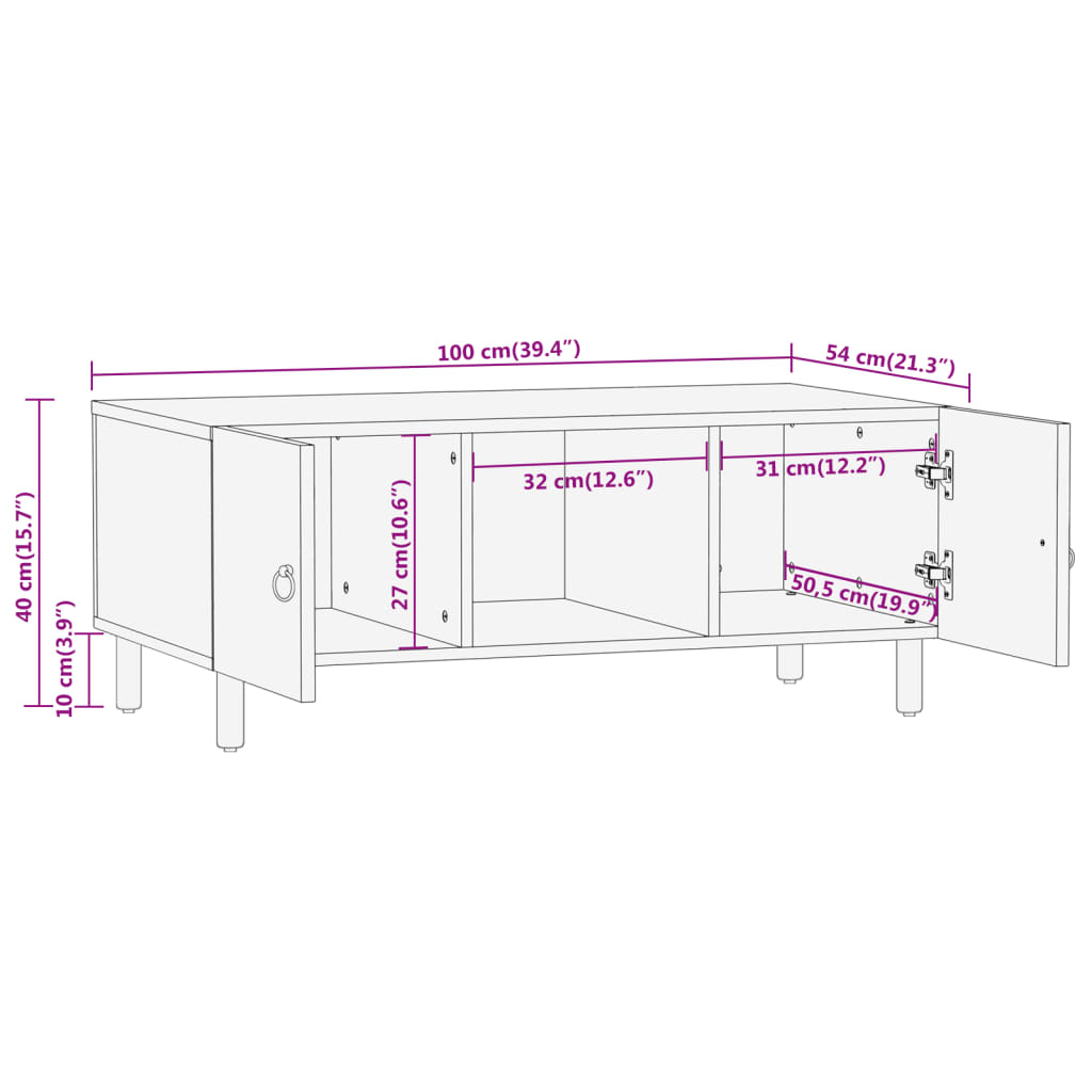 Table basse 100x54x40 cm bois de manguier massif - Imagem 11