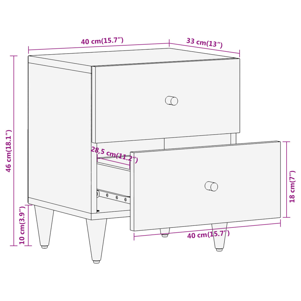 Tables de chevet 2 pcs 40x33x46 cm Bois de manguier solide - Imagem 12
