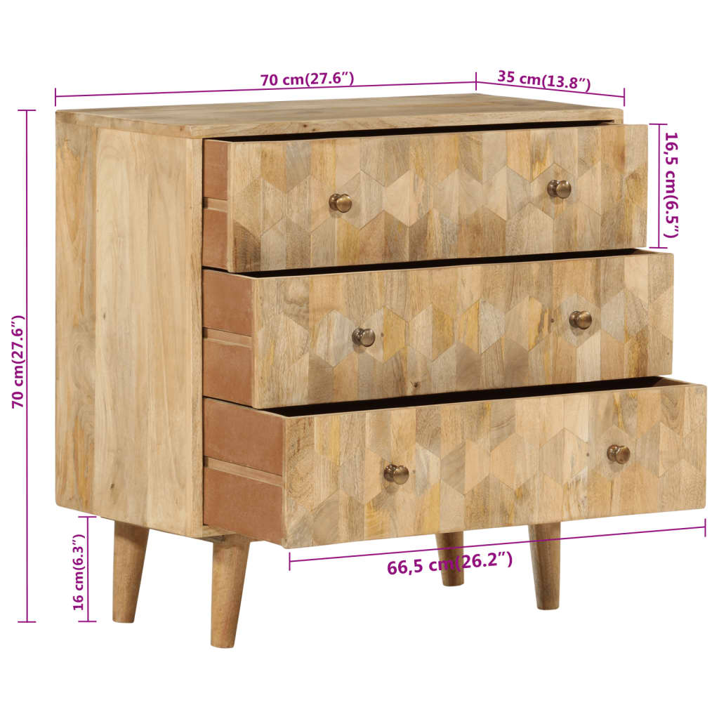 Armoire à tiroirs 70x35x70 cm bois massif de manguier - Imagem 10