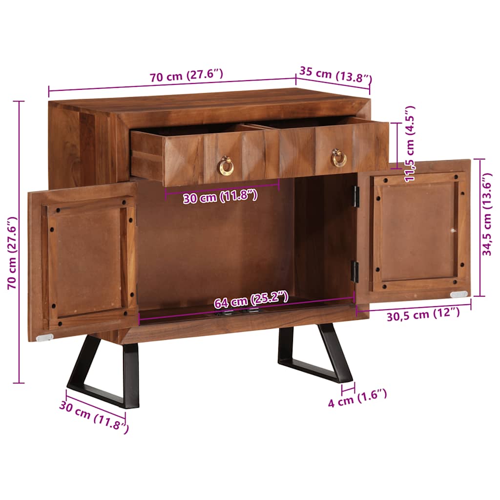 Armoire à tiroirs marron miel 70x35x70 cm bois massif d'acacia - Imagem 11