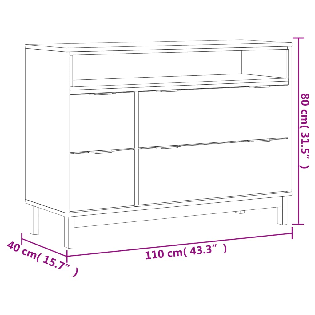 Commode FLAM 110x40x80 cm bois de pin massif - Imagem 10