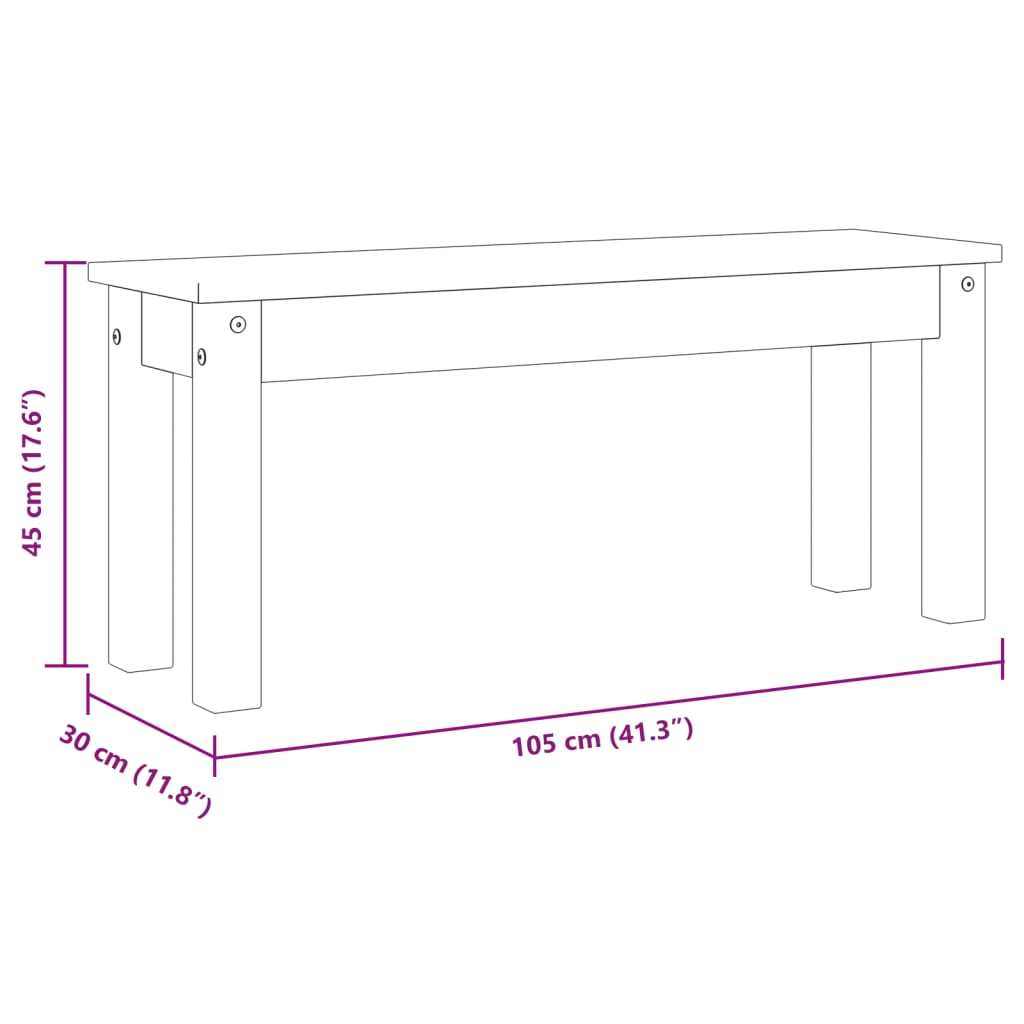 Banc à manger Panama  105x30x45 cm bois massif de pin - Imagem 8