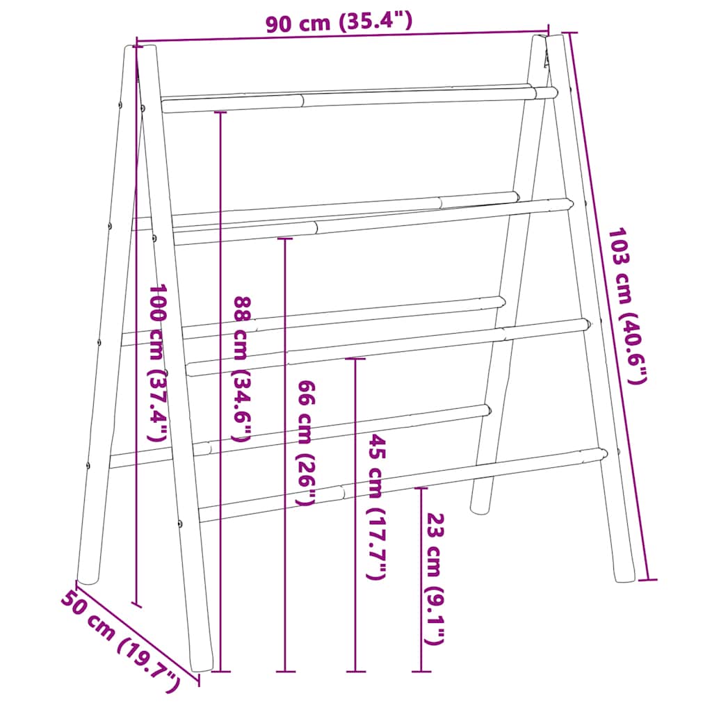 Échelle à serviettes double avec 4 échelons 90x50x100 cm bambou - Imagem 10