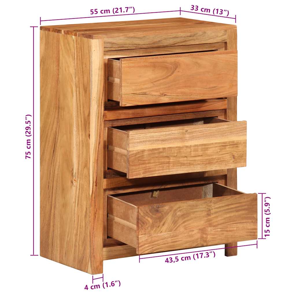Armoire à tiroirs 55x33x75 cm bois d'acacia massif - Imagem 10