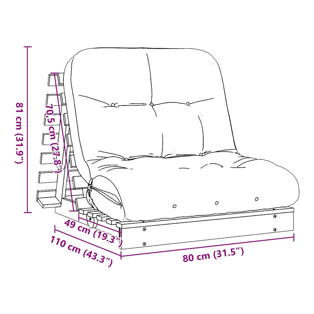 Canapé-lit futon - Style scandinave - Bois de pin massif - Sensuri Maison