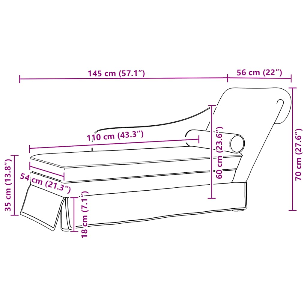Fauteuil long avec traversin et accoudoir droit  velours - Imagem 9