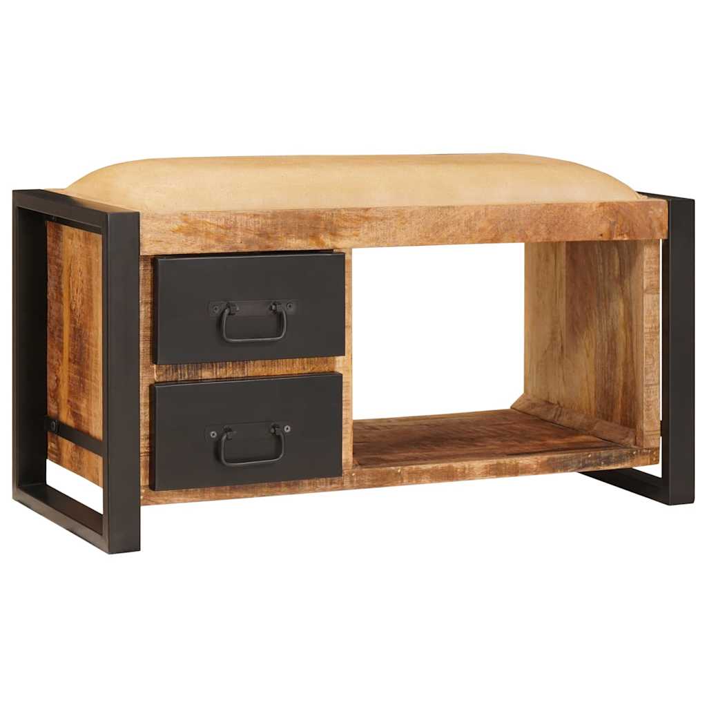 Banc de rangement avec tiroir  Bois de manguier massif - Imagem 3