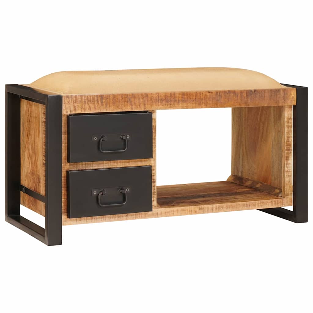 Banc de rangement avec tiroir  Bois de manguier massif - Imagem 4