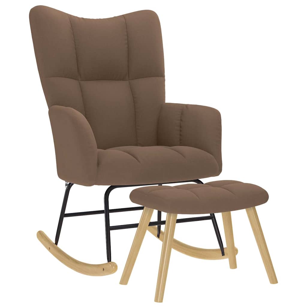 Chaise à bascule avec repose-pied Marron Tissu - Imagem 1
