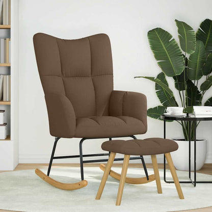 Chaise à bascule avec repose-pied Marron Tissu - Imagem 2