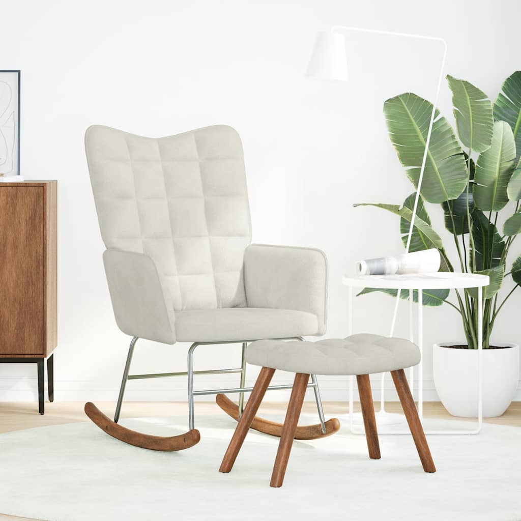 Chaise à bascule avec tabouret en velours - Imagem 2